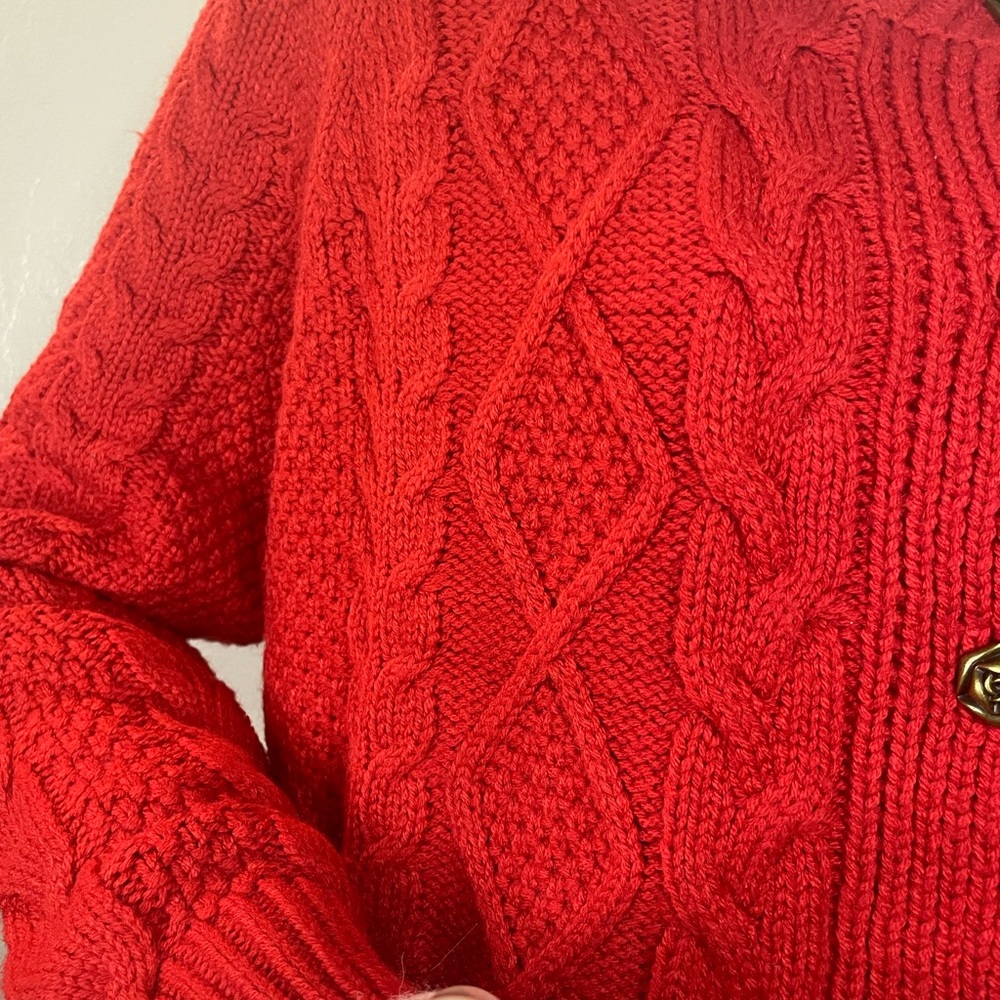 Hazel blues Elegant Red Cable Knit Cardigan - Picture 7 of 9